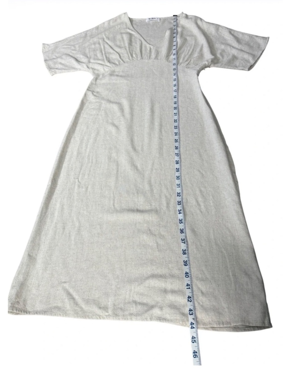 Vernacular Oatmeal Cotton Linen Blend Empire Waist Midi Dress Small-Euro Summer - Picture 5 of 8
